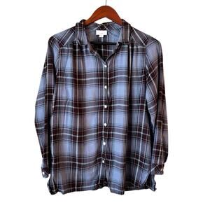 J. Jill Blue Plaid Flannel Look Lightweight Blouse Cotton/Modal Rayon Size M/P